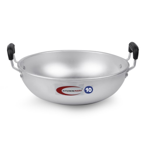 KITCHENMARK Aluminium Kadai Wok Stir Frying Pan with Black Handle - 10