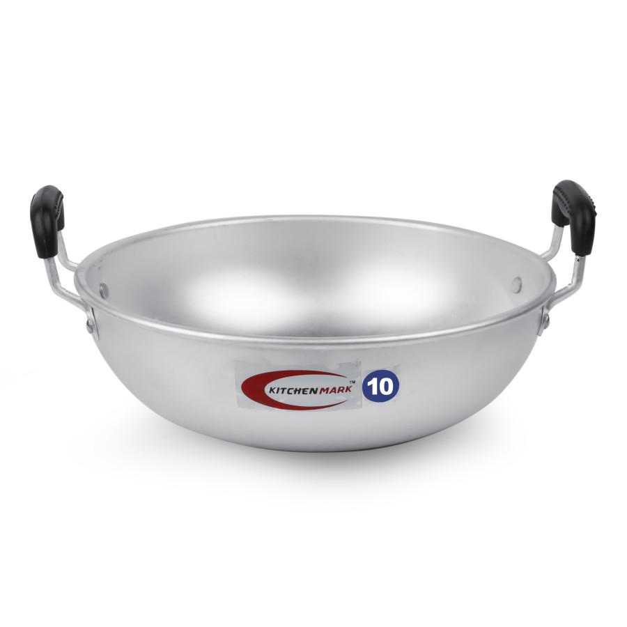 KITCHENMARK Aluminium Kadai Wok Stir Frying Pan with Black Handle - 10