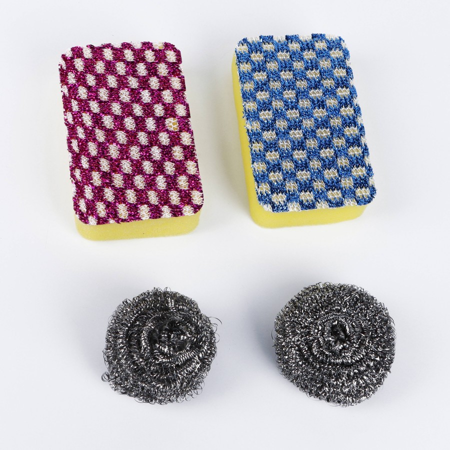 Generic 4pc Stainless Steel Scourer & Sponge Combo Pack