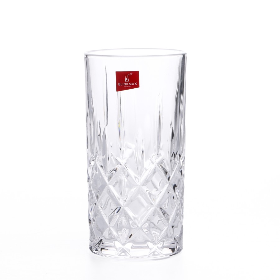 BLINKMAX 6pc Designer Glass Tumbler Set Transparent Drinkware 440ml