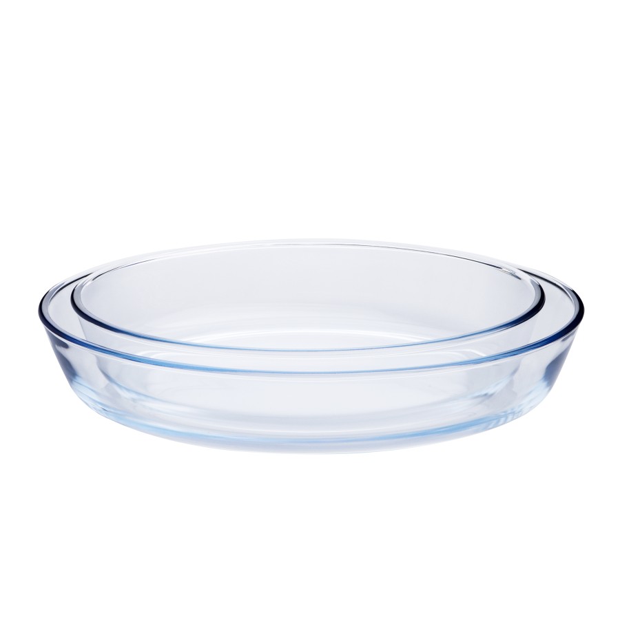 BECHOWARE 2pc Combo Set 2.4L & 3L Glass Oval Baking Tray