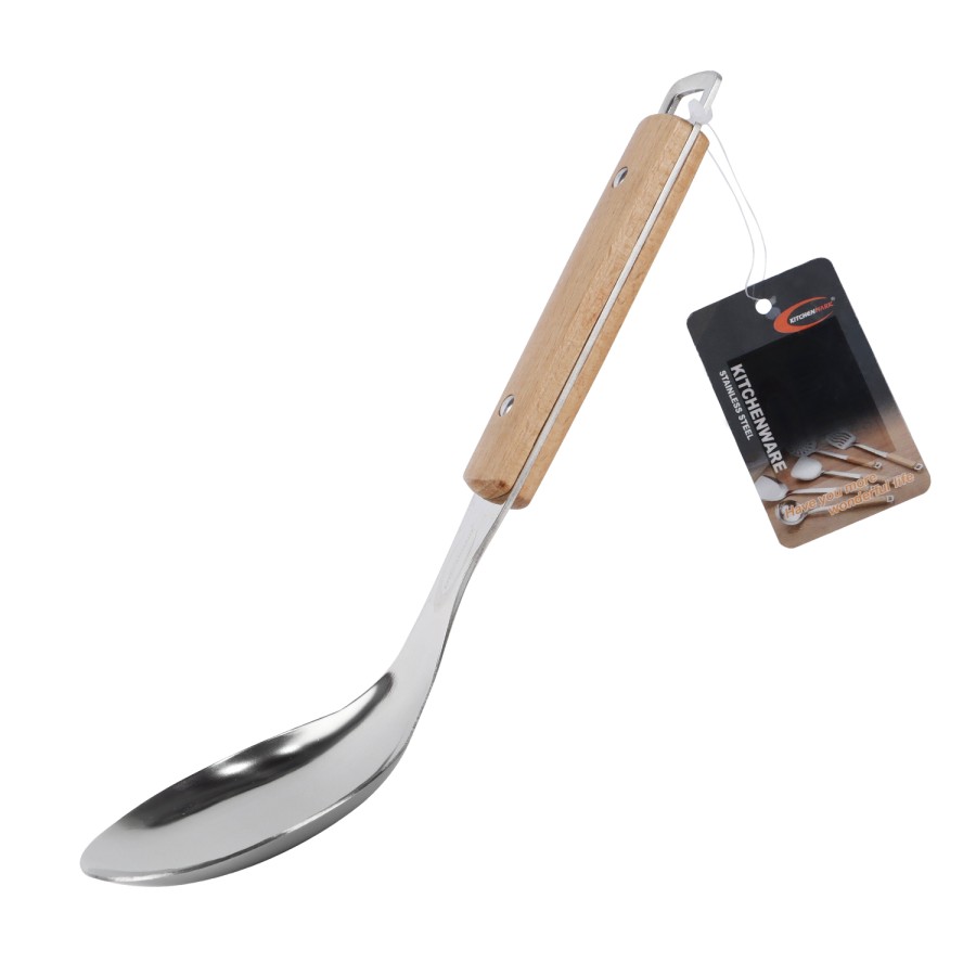 KITCHENMARK Stainless Steel Basting Rice Spoon with Wooden Handle - 25cm