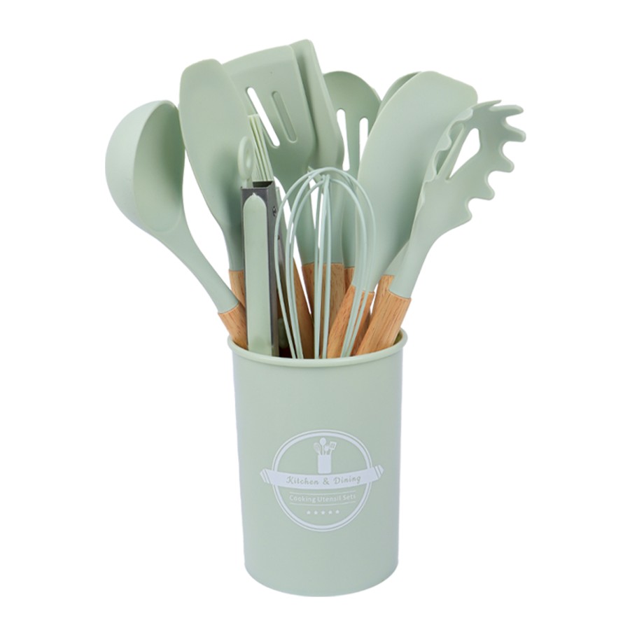 Generic Silcon Utensils Set With Plastic Holder Long Spoon 11pc Set