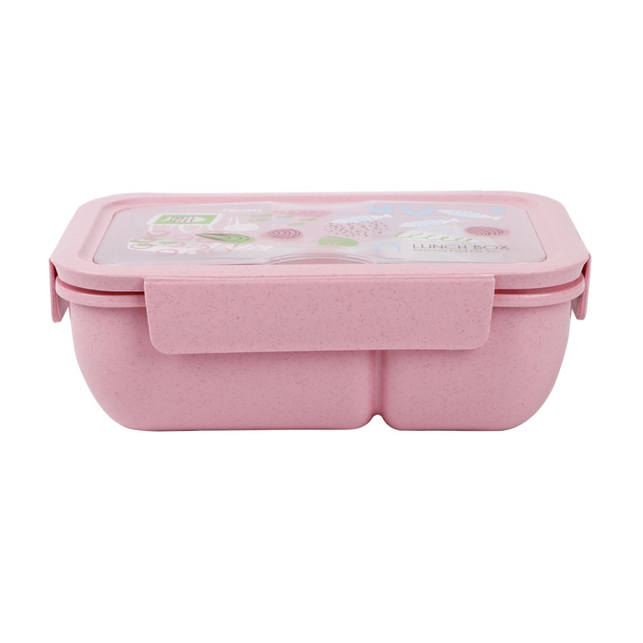 Generic Plastic Rectangular Airtight Lunch Box With Plastic Fork And Spoon 21cm - Pink