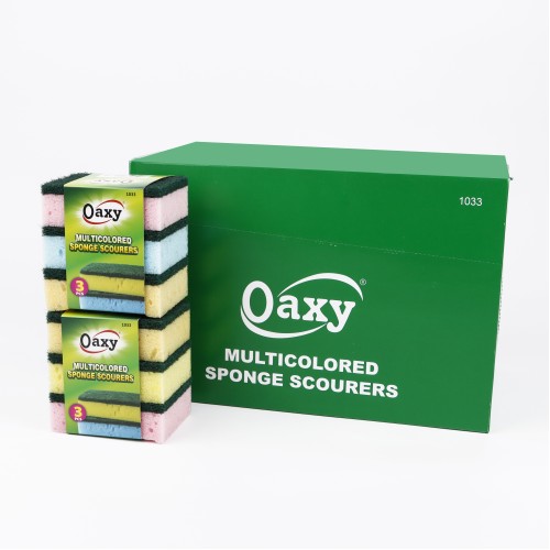 Oaxy 3pc Combo Multicolored Sponge Scourers Pack of 16