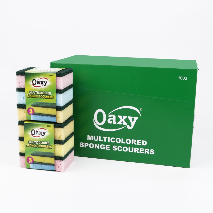 Oaxy 3pc Combo Multicolored Sponge Scourers Pack of 16