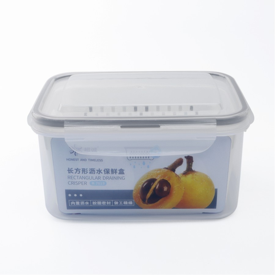 Generic Rectangular Draining Crisper Airtight Food Container 1700ml White