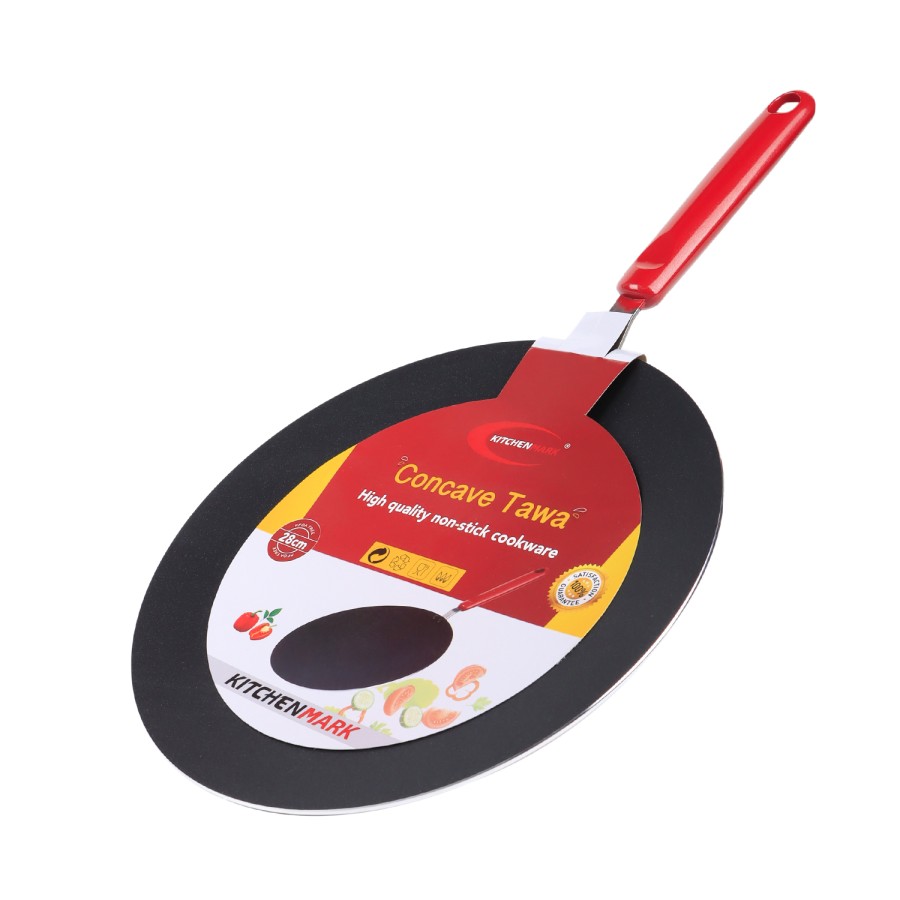 KITCHENMARK Nonstick Aluminium Concave Tawa 28cm - Red