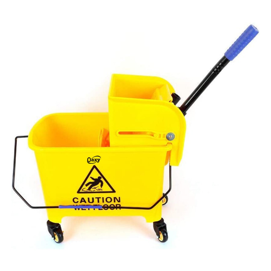 Oaxy Plastic Cleaning Trolley with Mop Bucket Wiper - Yellow