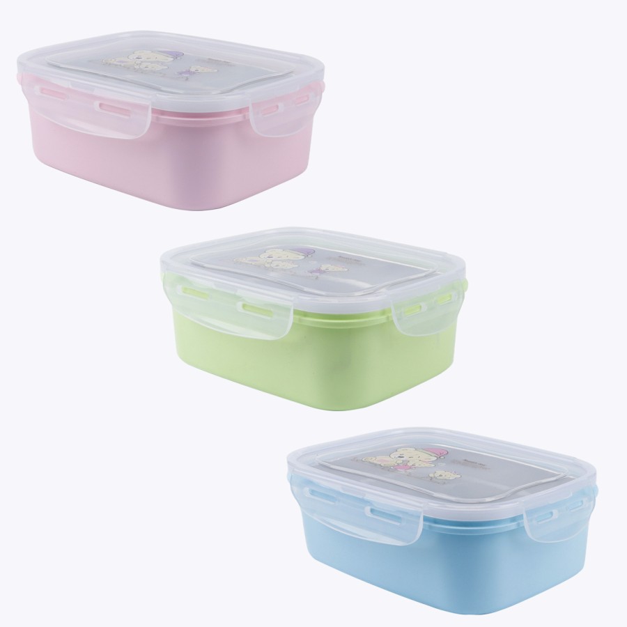 Generic Stainless Steel Interior with Plastic Exterior Airtight Lunch Box 1000ml - 3 Color Pack