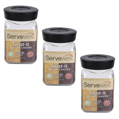 Servewell 3pc Plastic Square Transparent Container Set - 350ml