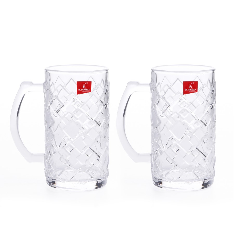 BLINKMAX 2pc Square Design Long Glass Mug Tumbler Set Transparent Drinkware 410ml