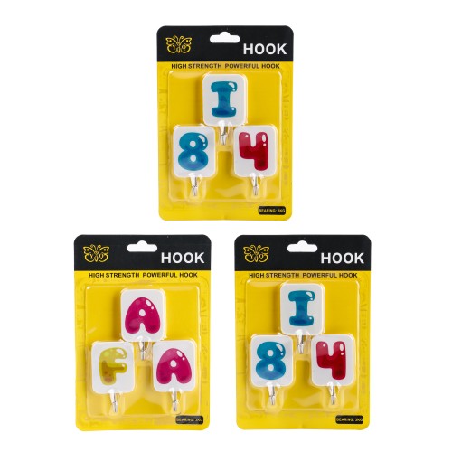 Generic Alphabet Design Adhesive Sticker Hook 3pcs Pack - 3 Color Pack