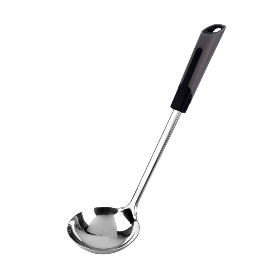 Generic Stainless Steel Ladle Soup Spoon - Plastic Silicon Handle Black