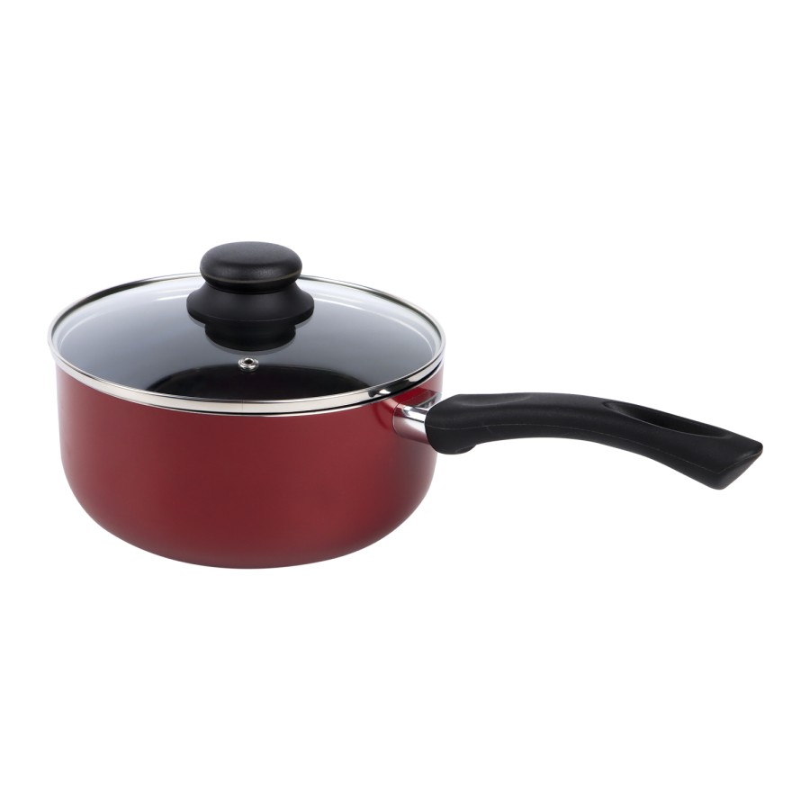 KITCHENMARK Nonstick Aluminium Saucepan with Glass Lid 20cm - Red