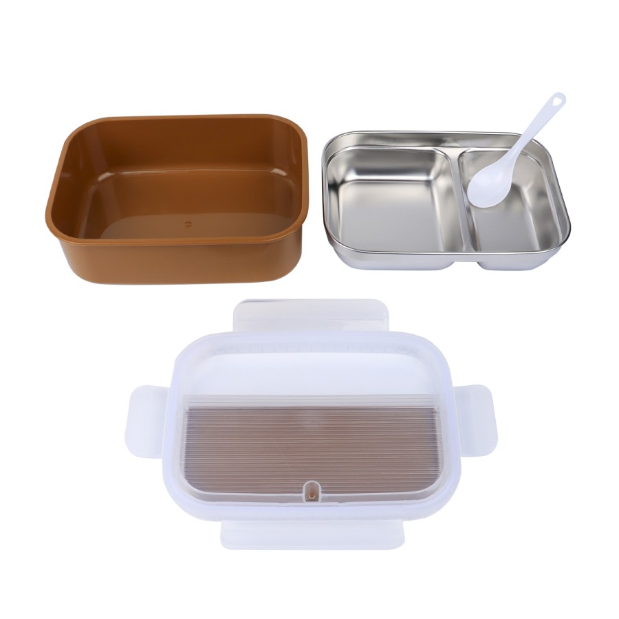 Generic Stainless Steel Interior with Plastic Exterior Airtight Lunch Box 600ml - 2 Color Pack