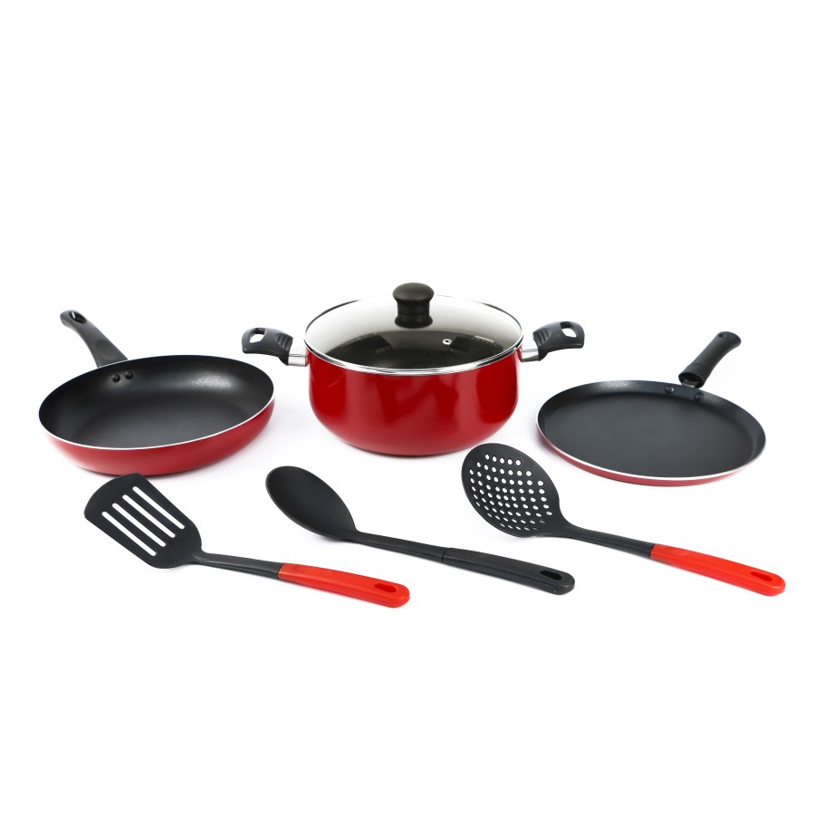 KITCHENMARK 7pc Non-stick Cookware Set - Red