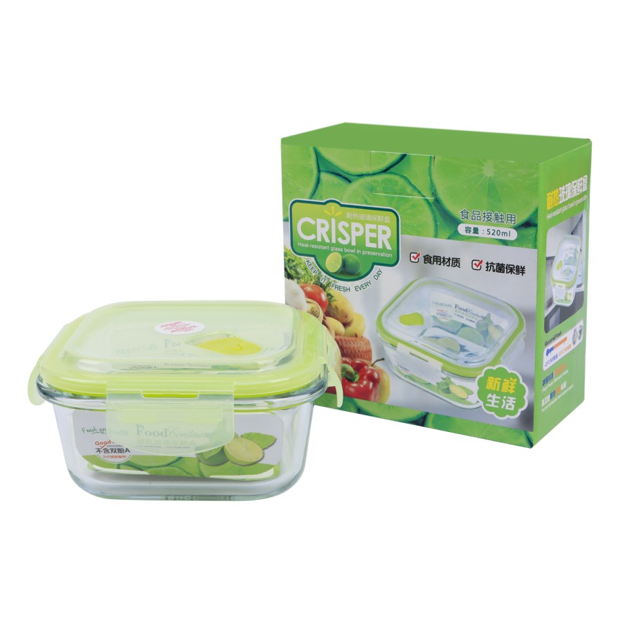 Generic Glass Storage Square Food Container 520ml - Green