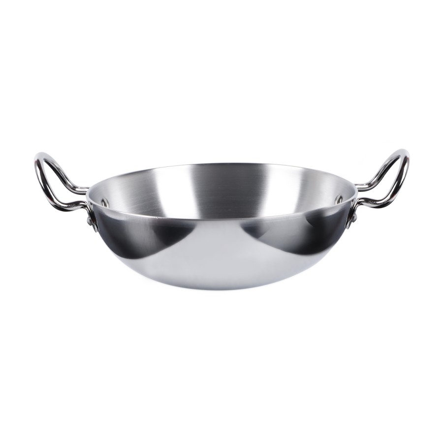 KITCHENMARK 3pc Aluminum Woks Shallow Kadai Set 21cm, 23cm, 25cm - Mirror Polished