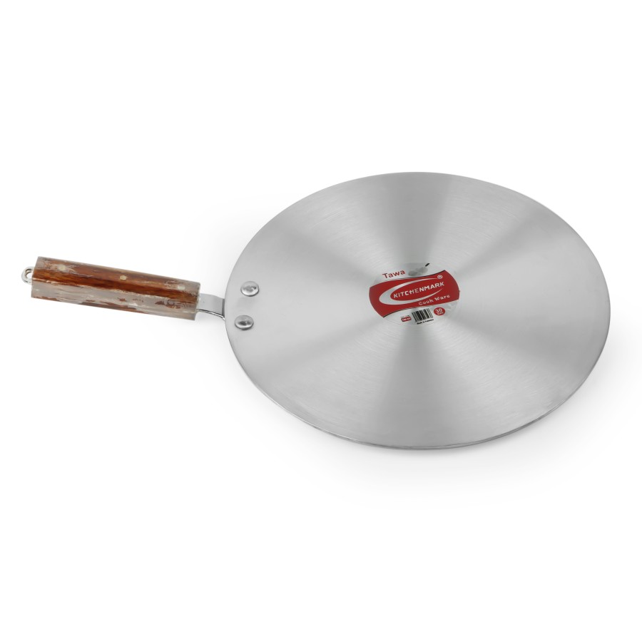 KITCHENMARK Aluminium Concave Tawa Frying Pan with Wooden Handle - 30cm