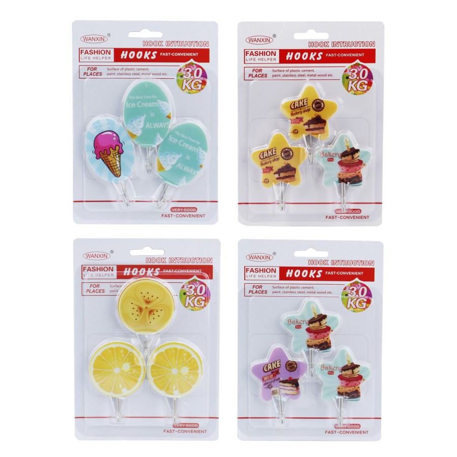 Generic Various Design Adhesive Sticker Hook 3pcs Pack - 4 Color Pack