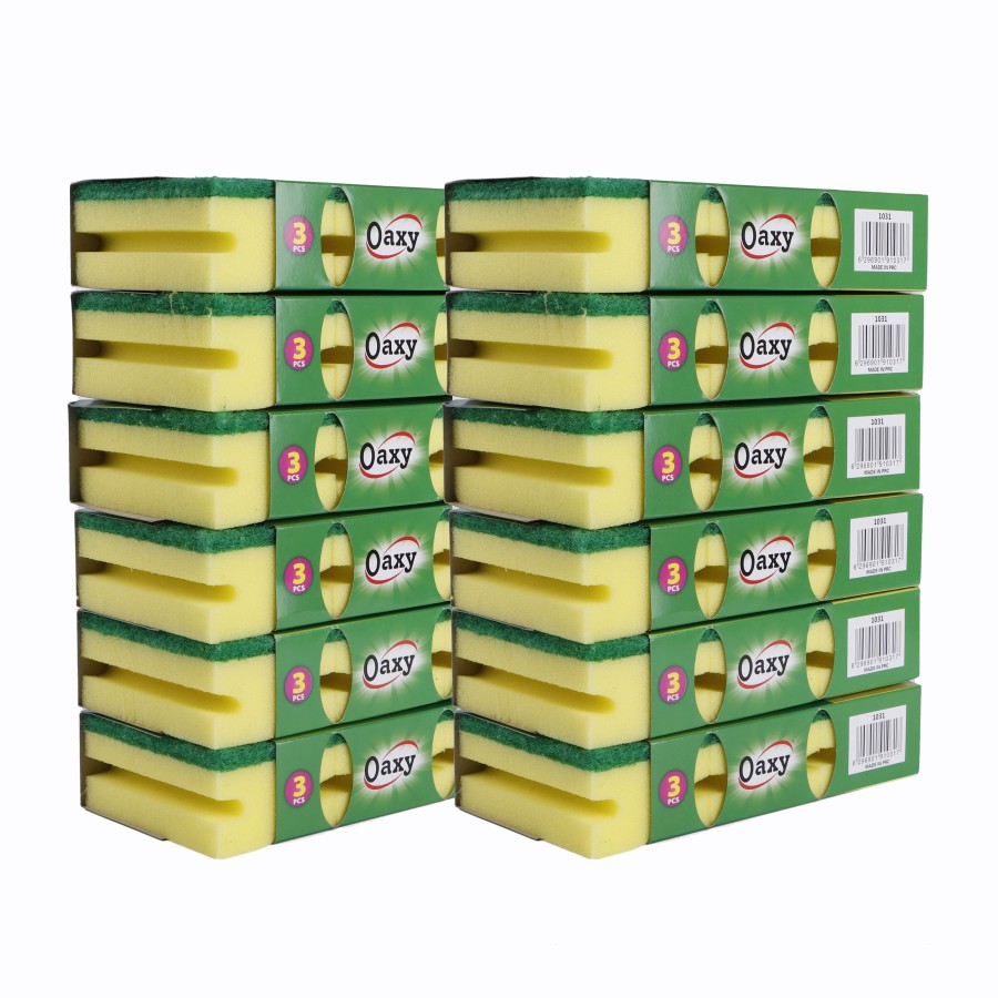 Oaxy 3pc Combo Grip Sponge Scourers Pack of 12