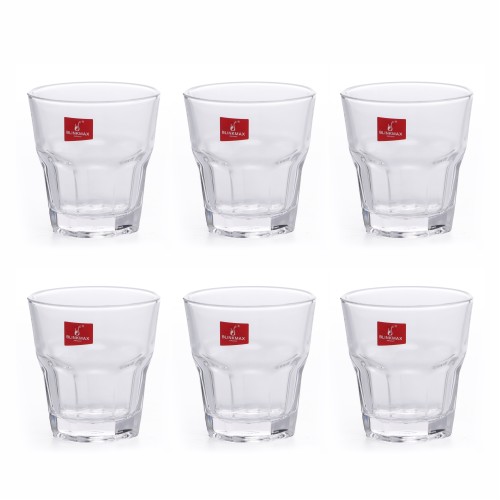 BLINKMAX 6pc Flat Glass Tumbler Set Transparent Drinkware 195ml