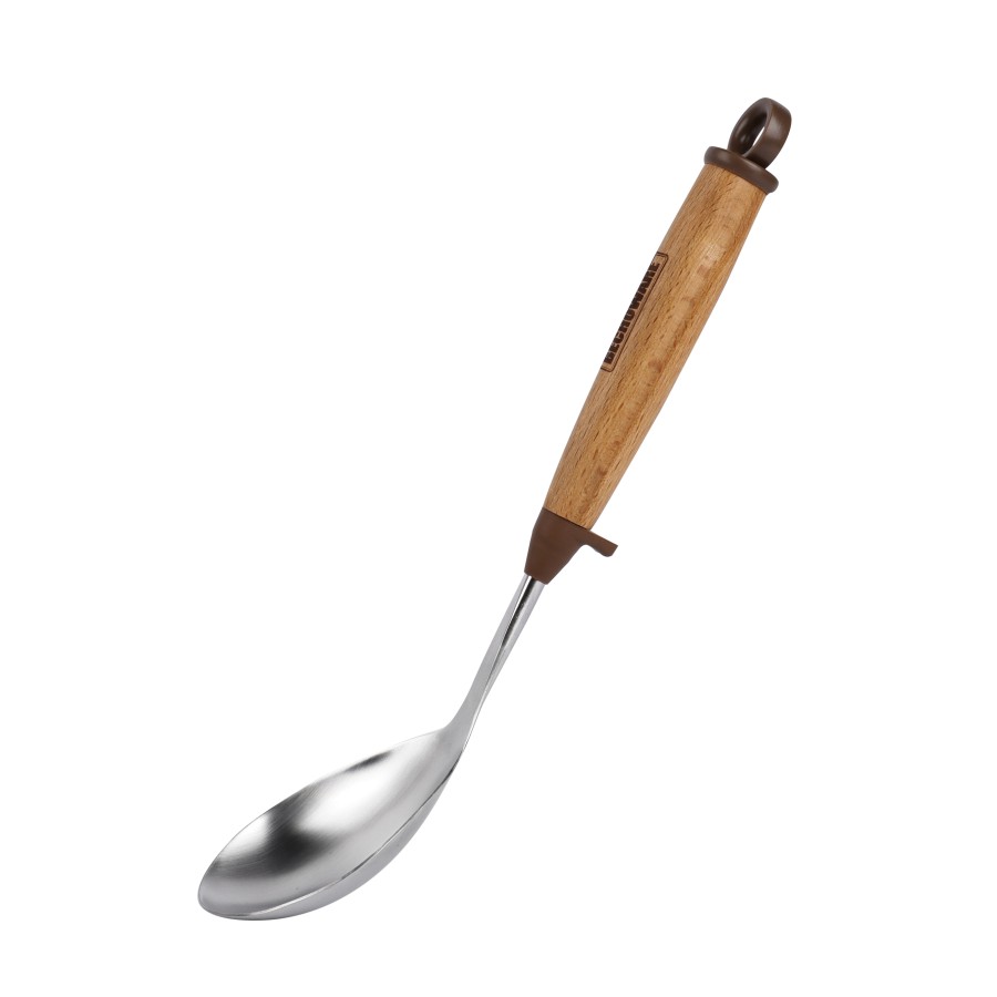 BECHOWARE Stainless Steel Wooden Handle Basting Serving Spoon 31cm