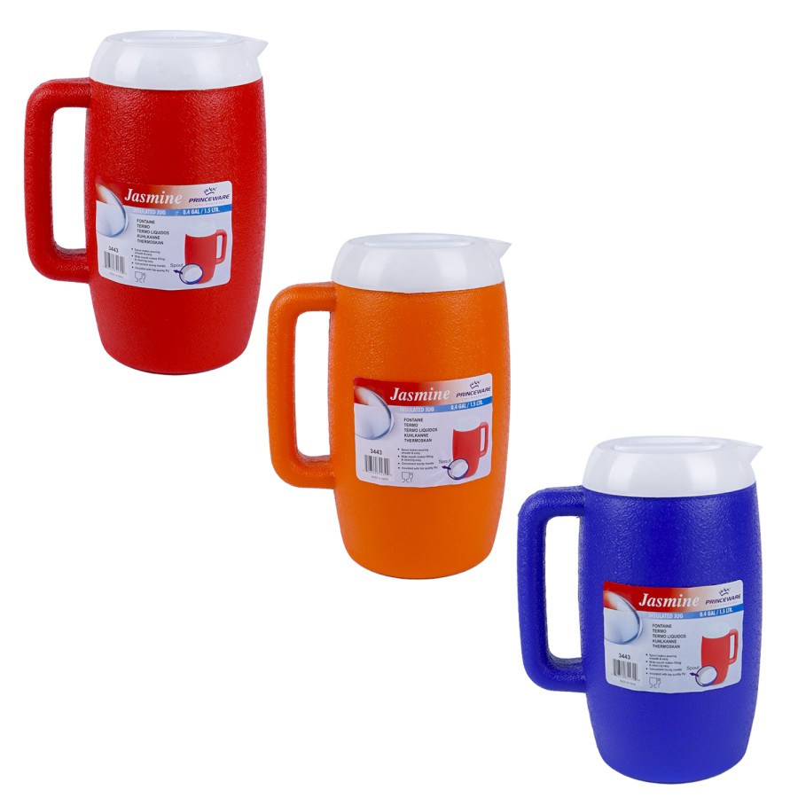 PRINCEWARE Jasmine Plastic Insulated Water Jug 1.5L - 3 Color Pack